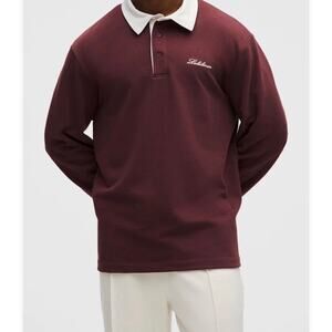 NWT Lululemon Long-Sleeve Rugby Polo Maroon Rustic Red Men's M Embroidered Logo